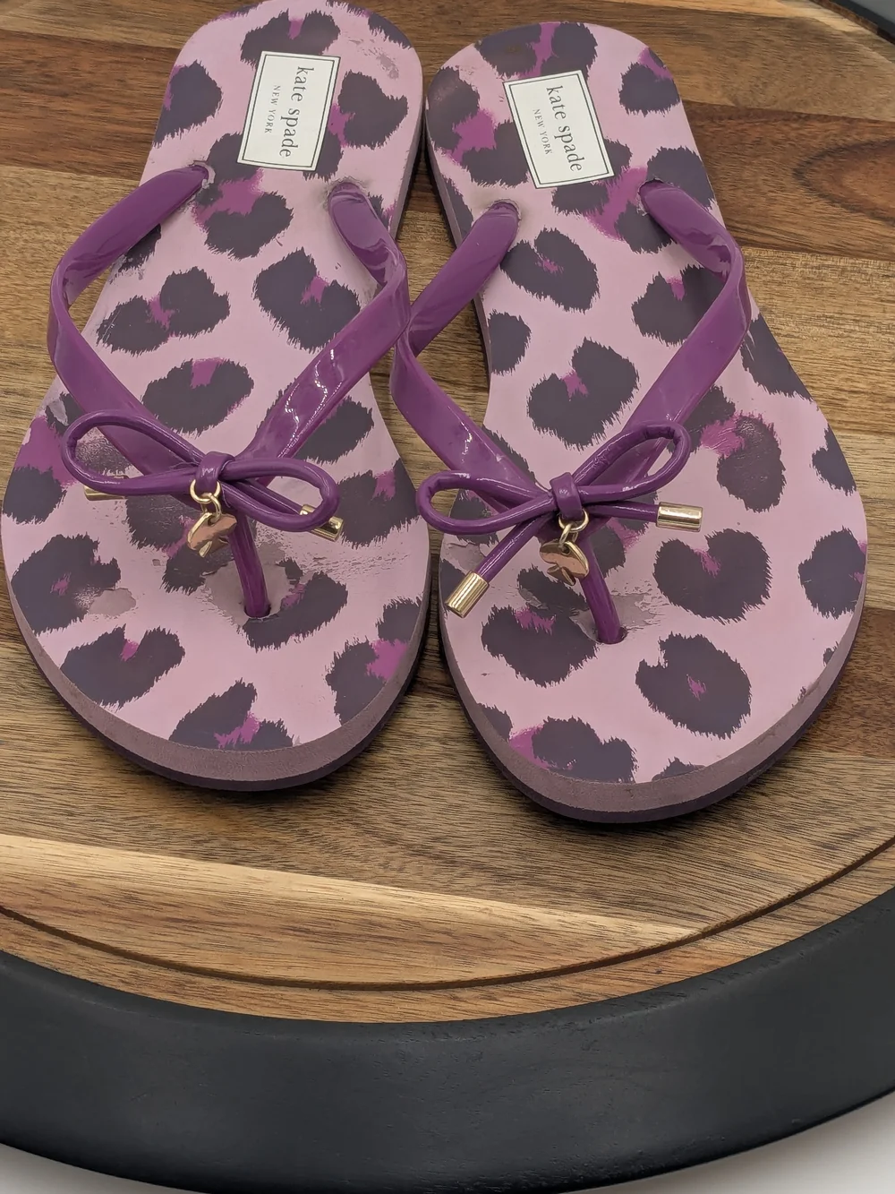 Kate Spade New York Pink Purple Leopard Bow Flip Flop Sandals Women's